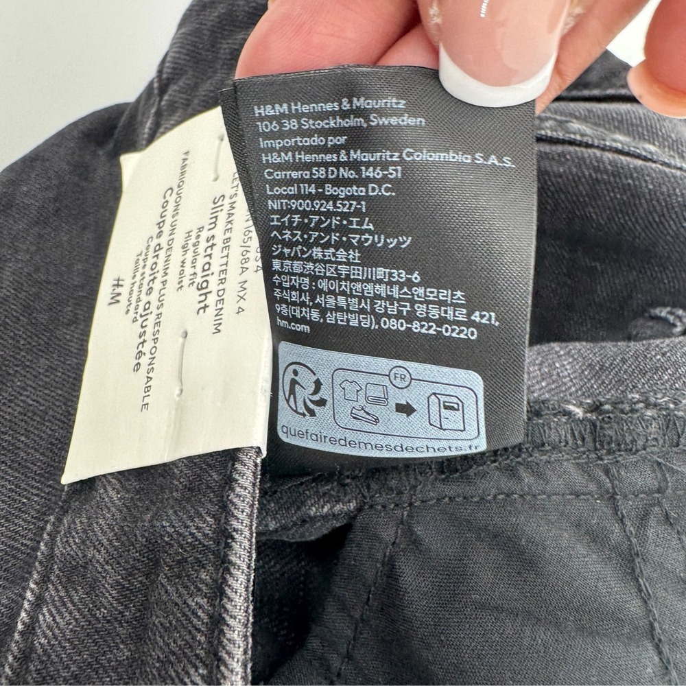 H&M Minimalist Slim Straight High Waist Jeans Cotton Black Regular Fit 4 Grunge - Picture 7 of 12